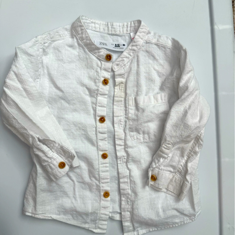 Zara white long sleeve Shirt with Tan Buttons